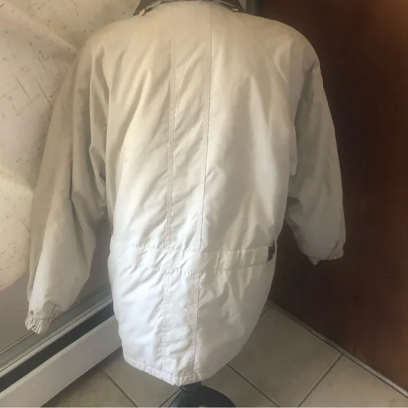 P.A. Originals Women's Sz S Barn Jacket Taupe w/Brown Faux Leather Trim Zip Up - Picture 7 of 15